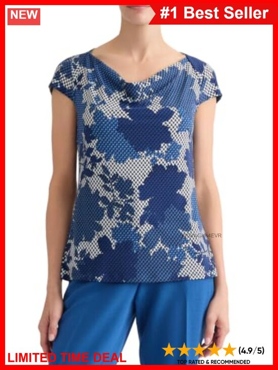 Tops - Cap Sleeve Cowl Neck Floral Knit Top